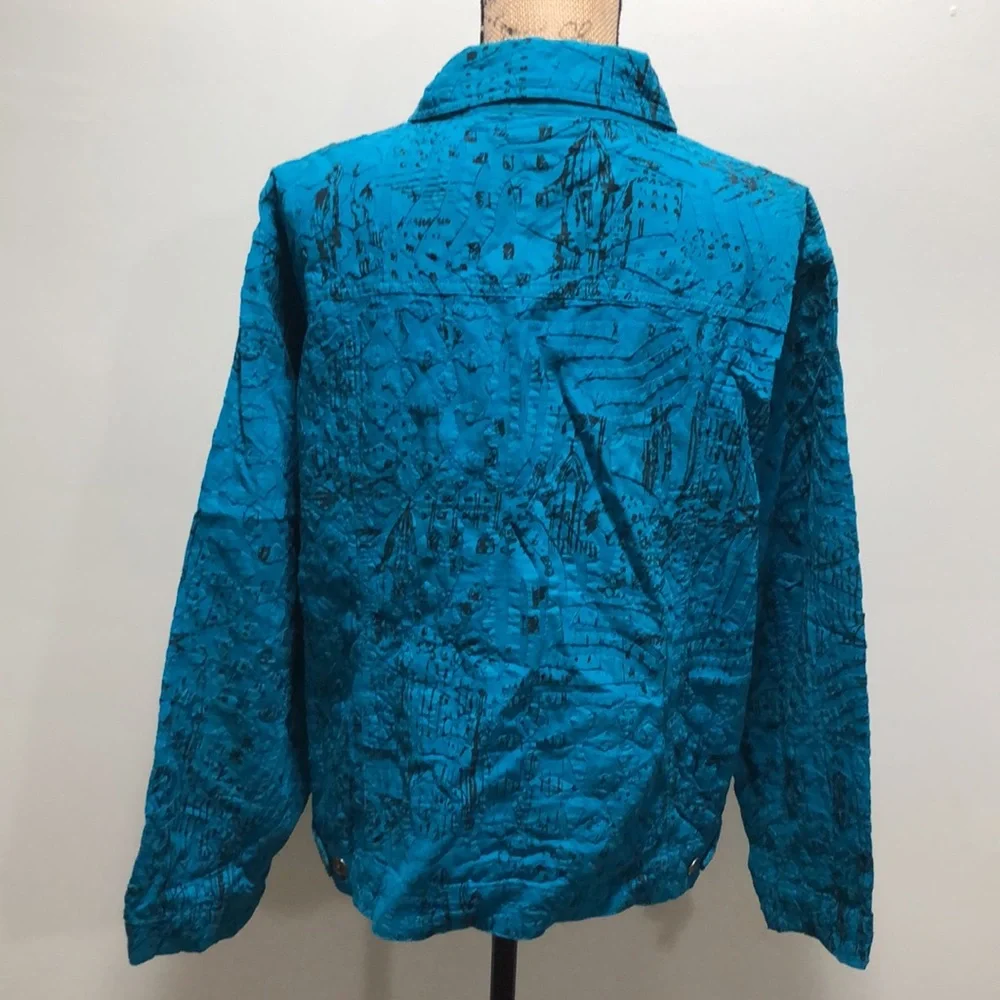 {Chico's} Greenish Blue Textured Lightweight Jacket